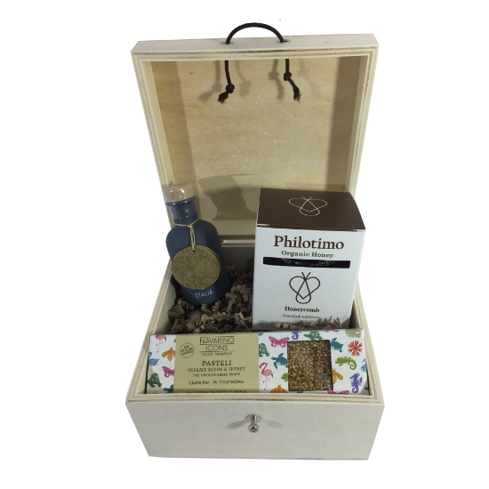 Wooden gift box with temptations from Greece
