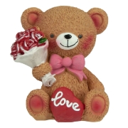 Clay Teddy Bear with Bouquet & Heart 