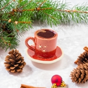 Handcrafted Stoneware Ceramic Christmas Coffee Cup with Saucer