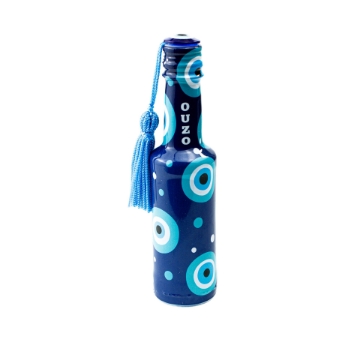Bouteille miniature d'Ouzo grec elenianna de 50 ml avec breloque œil protecteur bleu Égée