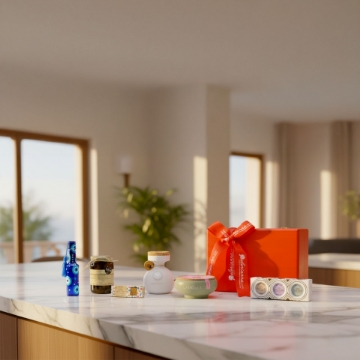 Lifestyle shot of a corporate client receiving a beautifully packaged Elenianna Greek gift hamper, reinforcing the high-end appeal. Lifestyle shot of a corporate client receiving a beautifully packaged Elenianna Greek gift hamper, reinforcing the high-end appeal.