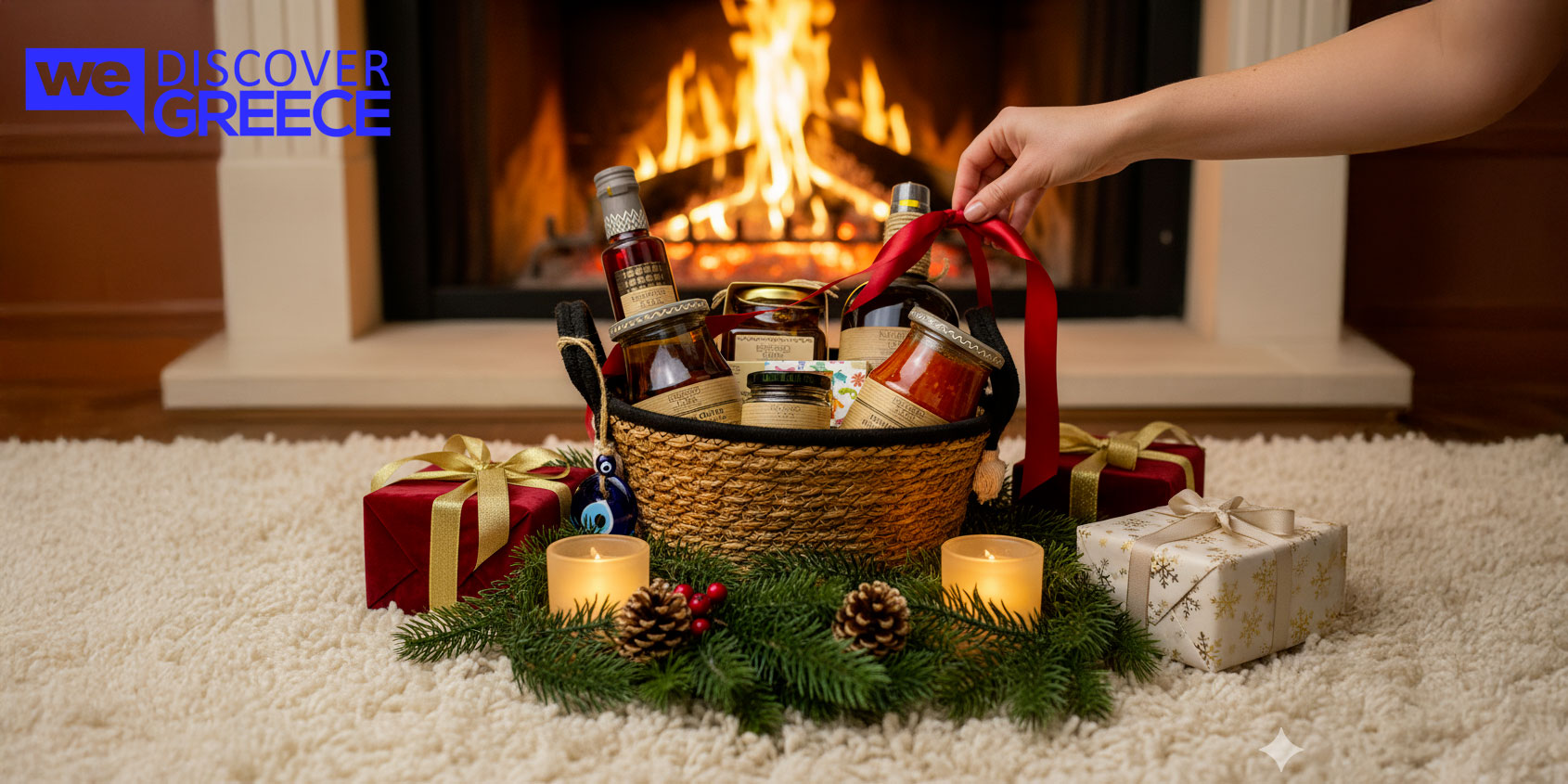 Coffret cadeau de luxe grec avec huile d'olive artisanale, miel et gourmandises dans un coffret de présentation haut de gamme